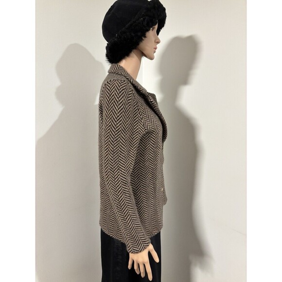 BlOOMINGDALES Brown Black Herringbone 2-Ply Cashmere 3 Gold Buttons Jacket MED - Picture 4 of 6